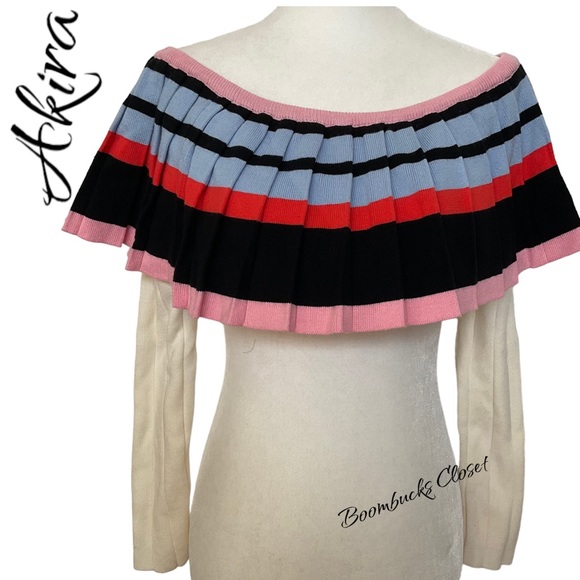 Akira Sweater Knit Bolero  Top  Colorful Pleated Size Small - Picture 4 of 12